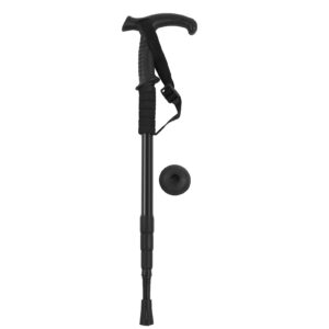 Portable Trekking Pole, Outdoor Walking Stick High Strength Aluminum Alloy Hiking Poles Anti‑Slip Canes for Elderly(Black) Trekking Poles