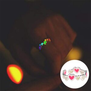 SEniutarm Engagement Love Rings Wedding Bands Luminous Colorful Hearts Lovers Couples Ring Promise Wedding Party Jewelry Decor for Women/Girl Finger Rings DIY Jewelry Gifts - Colorful