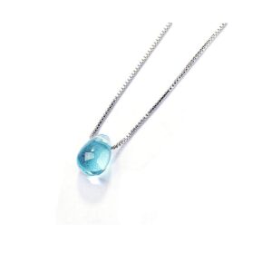 sweet blue waterdrop glowing round bead pendant necklace artificial crystal glass simple sea teardrop necklace for women-waterdrop