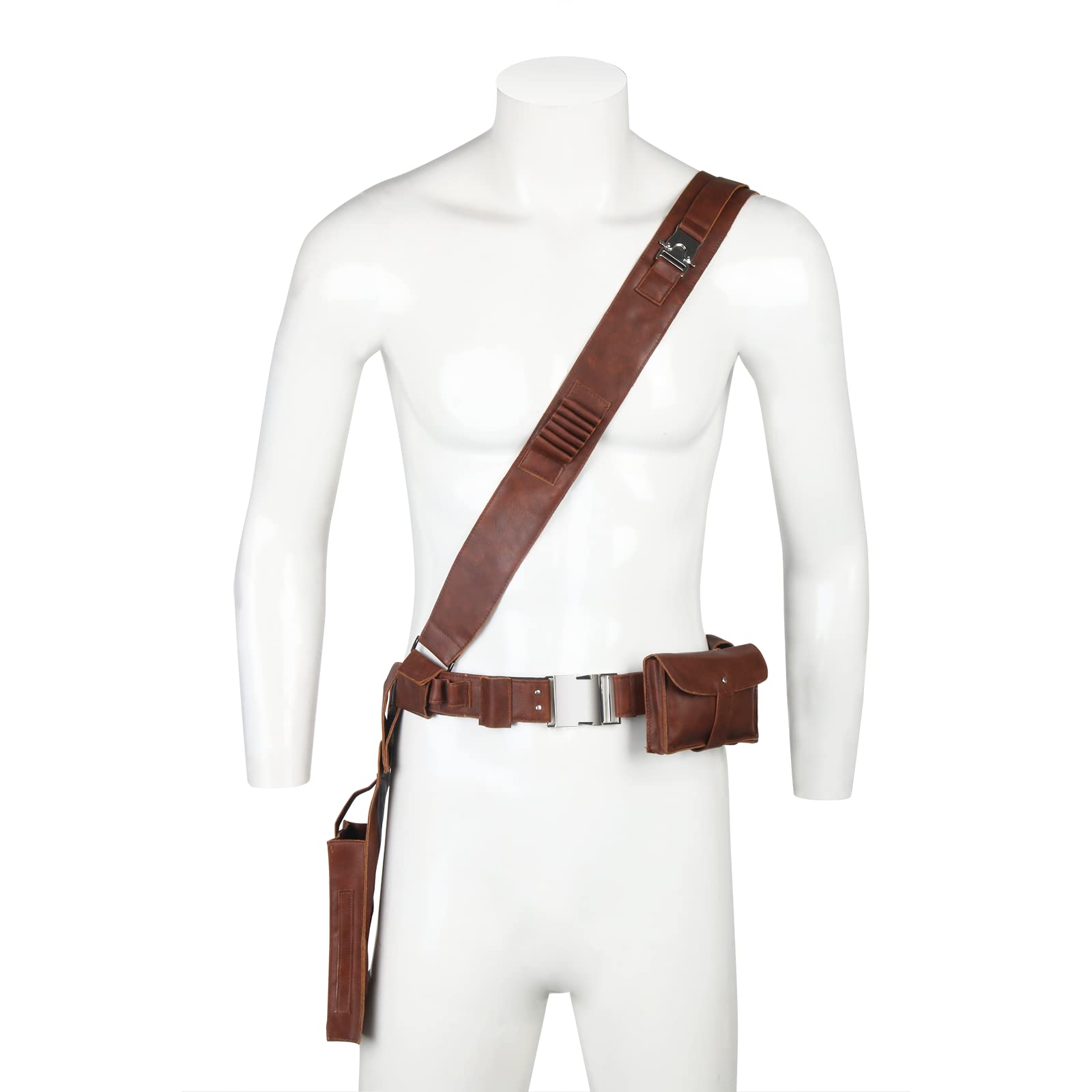 WeizhaonanCos Men Mandalorian Belt with Holster Adjustable Belt Brown Leather Halloween Cosplay Prop (Large)