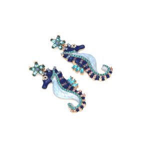 Stars and Seahorse Earrings - Navy Blue Cubic Zirconia Stars and Seahorse Dangle Earrings,Beach & Ocean Earrings Hypoallergenic,Cute Fish Earrings for Women/