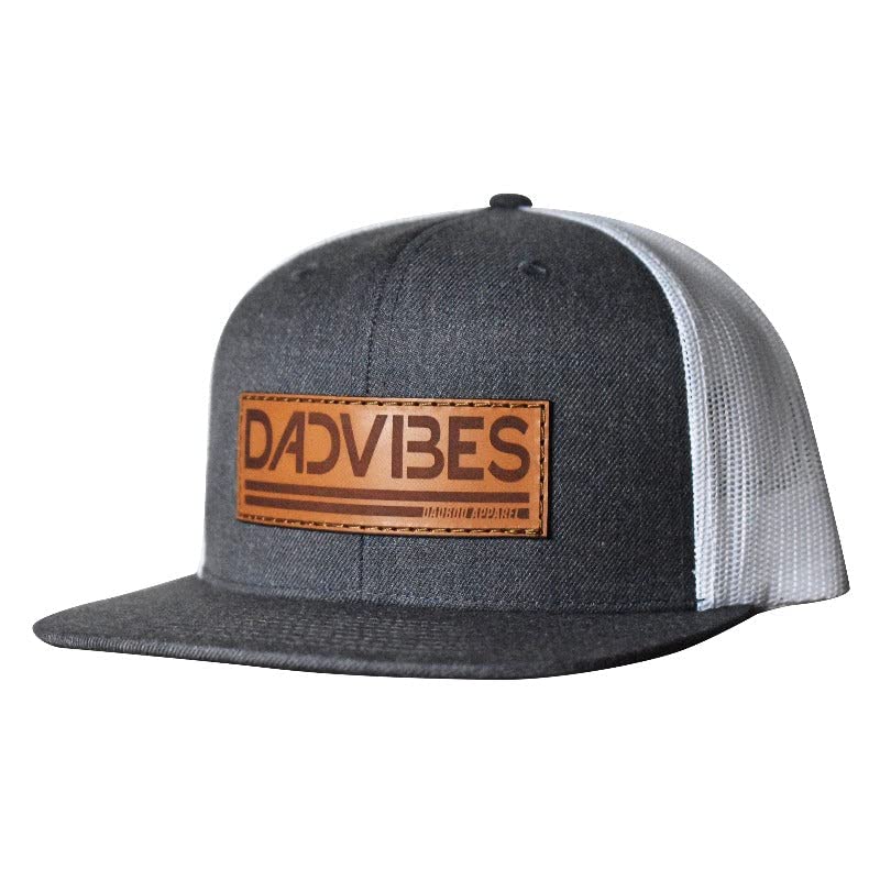 DadBod Apparel DB DadVibes Dad Hat (Charcoal/White) Snapback Baseball Cap Mens Leather Patch Happy Trucker Hats for Girl Dads