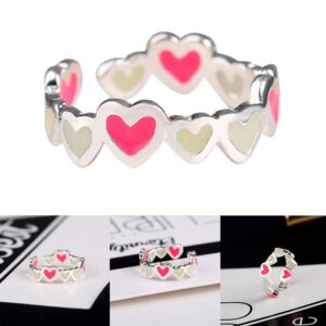 SEniutarm Engagement Love Rings Wedding Bands Luminous Colorful Hearts Lovers Couples Ring Promise Wedding Party Jewelry Decor for Women/Girl Finger Rings DIY Jewelry Gifts - Colorful