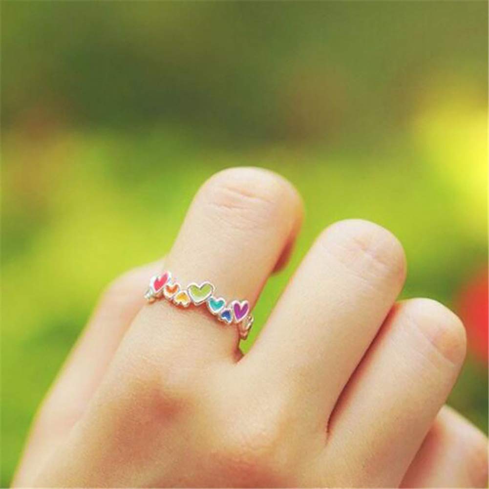 SEniutarm Engagement Love Rings Wedding Bands Luminous Colorful Hearts Lovers Couples Ring Promise Wedding Party Jewelry Decor for Women/Girl Finger Rings DIY Jewelry Gifts - Colorful