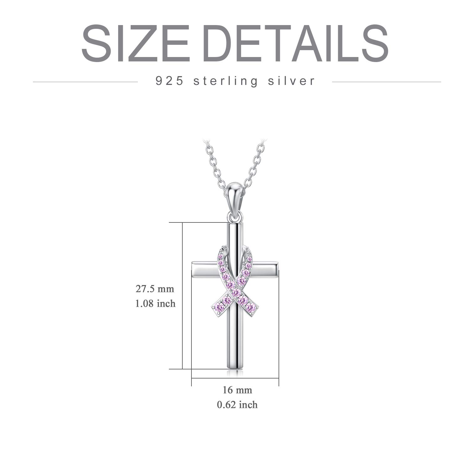 LEECCI 925 Sterling Silver Breast Cancer Awareness Necklace Cross Pendant Necklace Pink Ribbon Necklace Breast Cancer Survivor Gifts for Women