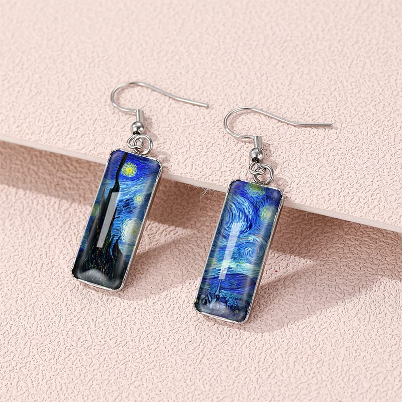 Van Gogh Painting Starry Sky Sunflower Drop Dangle Earrings for Women Abstract Art Earrings Charm Jewelry (Starry sky)