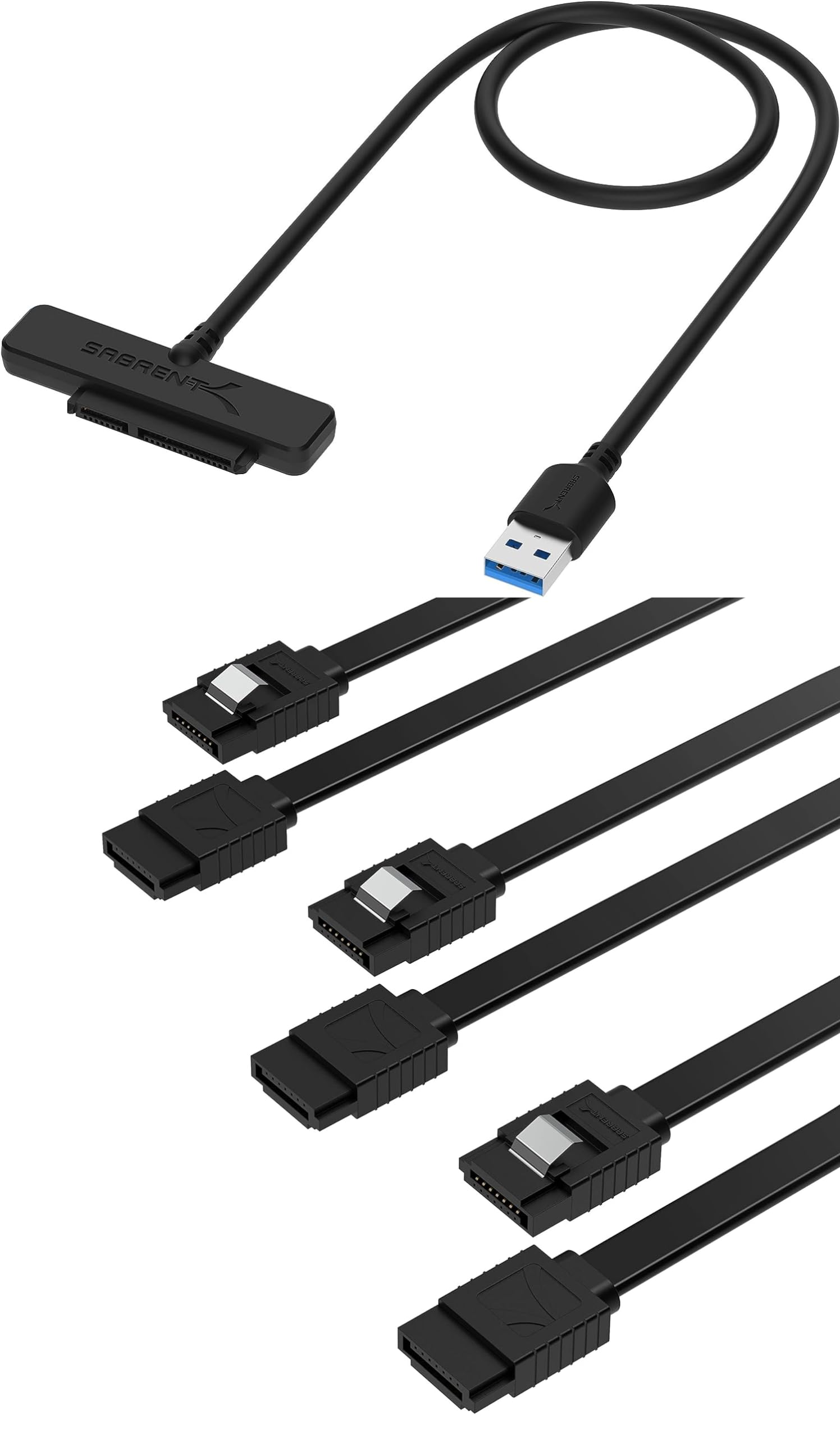 SABRENT USB 3.0 to SSD / 2.5-Inch SATA I/II/IIIHard Drive Adapter + 3 Pack SATA III (6 Gbit/s) Straight Data Cable with Locking Latch