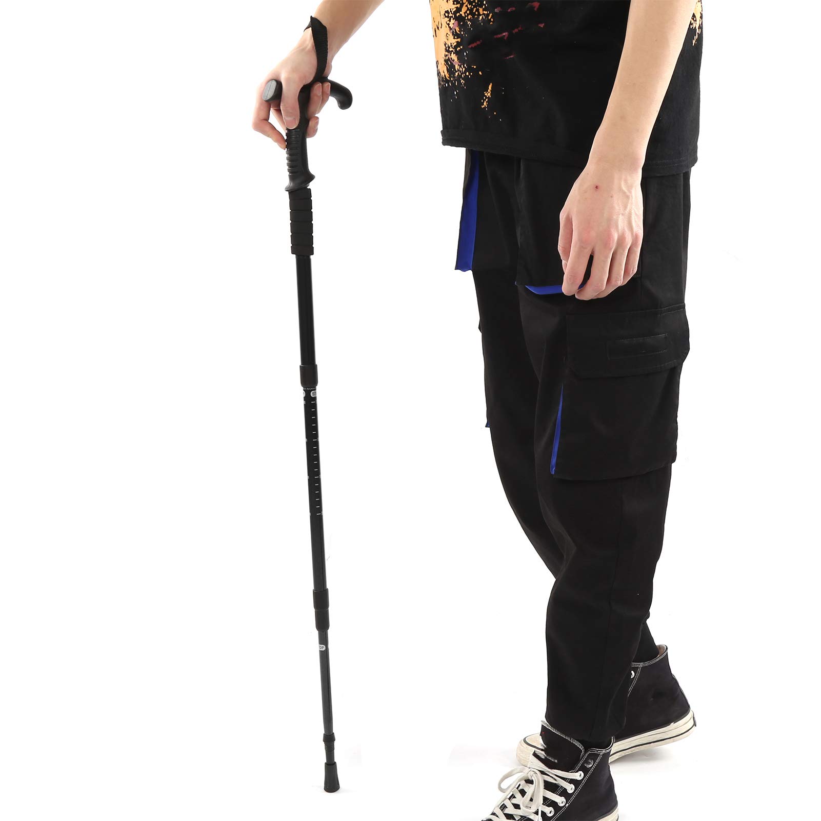 Portable Trekking Pole, Outdoor Walking Stick High Strength Aluminum Alloy Hiking Poles Anti‑Slip Canes for Elderly(Black) Trekking Poles