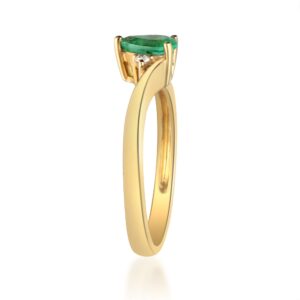 Gin & Grace 10K Yellow Gold Natural Zambian Emerald Ring with Natural Diamonds for women | Ethically, authentically & organically sourced Pear-cut Emerald hand-crafted jewelry for her