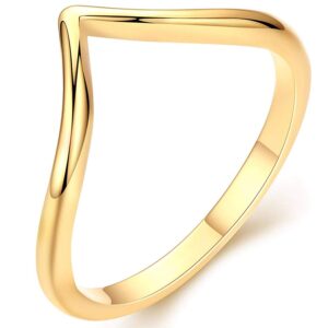 guemer gold stacking ring for women 14k gold plated simple thin rings v-shaped minimalist band ring size 5-8