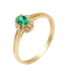 knbob women 4 claws oval shape 0.1ct emerald ring 18k rose gold promise wedding engagement bridal anniversary ring size 6.5