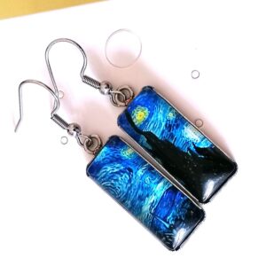 Van Gogh Painting Starry Sky Sunflower Drop Dangle Earrings for Women Abstract Art Earrings Charm Jewelry (Starry sky)