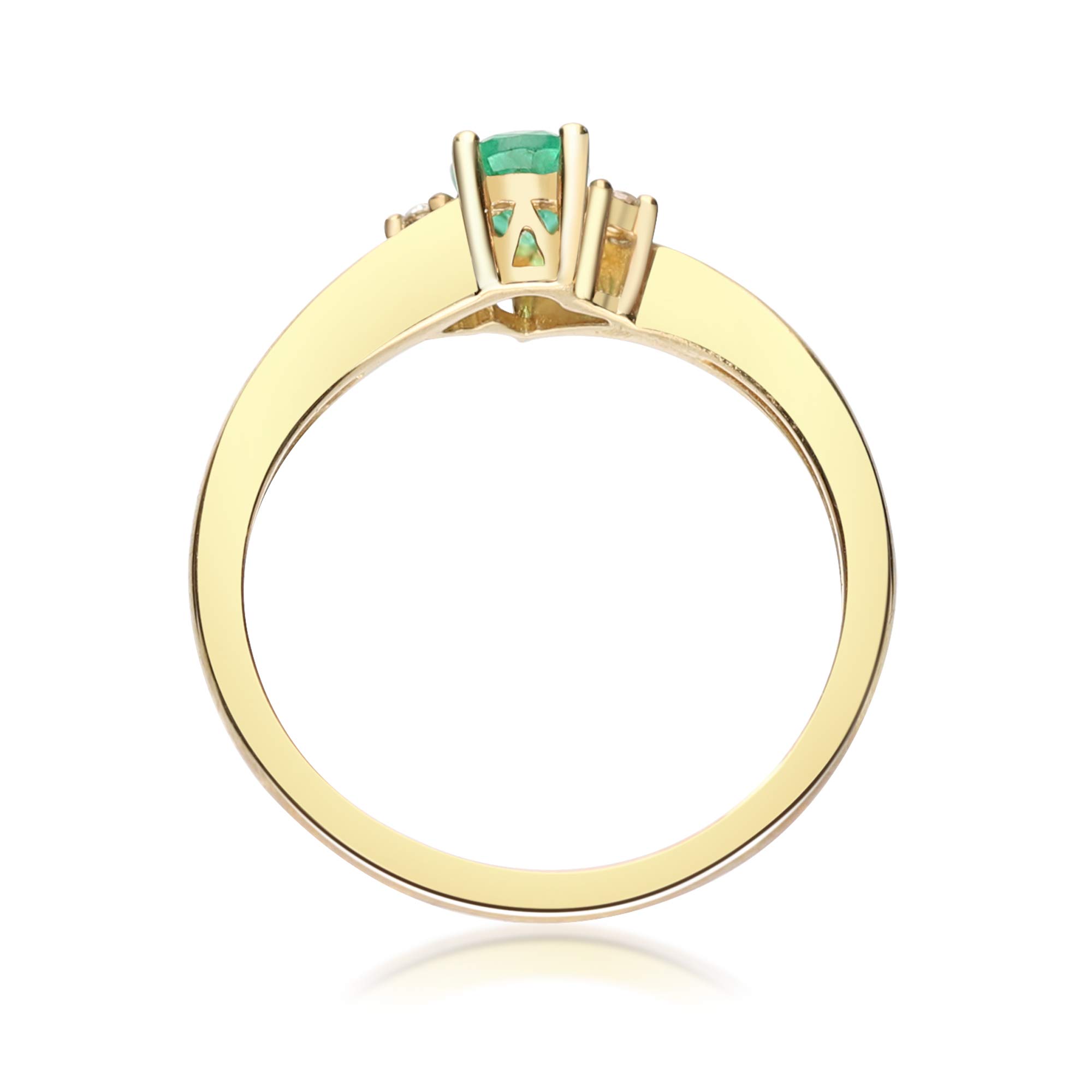 Gin & Grace 10K Yellow Gold Natural Zambian Emerald Ring with Natural Diamonds for women | Ethically, authentically & organically sourced Pear-cut Emerald hand-crafted jewelry for her