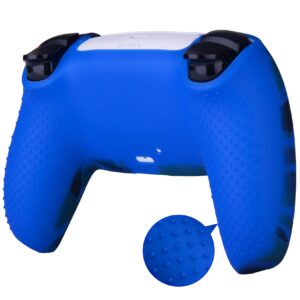 9CDeer 1 Piece of Silicone Transfer Print Protective Cover Skin + 10 Thumb Grips for PlayStation 5 / PS5 Controller Paint Blue