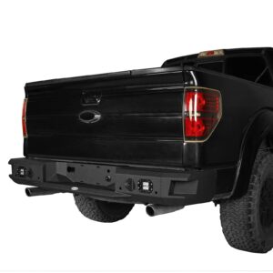 Hooke Road F150 Steel Black Front Bumper w/Winch Plate + Rear Bumper for 2009-2014 Ford F-150 (Exclude Raptor & Flareside) Pickup Truck