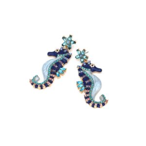 Stars and Seahorse Earrings - Navy Blue Cubic Zirconia Stars and Seahorse Dangle Earrings,Beach & Ocean Earrings Hypoallergenic,Cute Fish Earrings for Women/