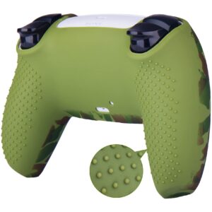 9CDeer 1 Piece of Silicone Transfer Print Protective Cover Skin + 10 Thumb Grips for Playstation 5 / PS5 Controller Dark Green