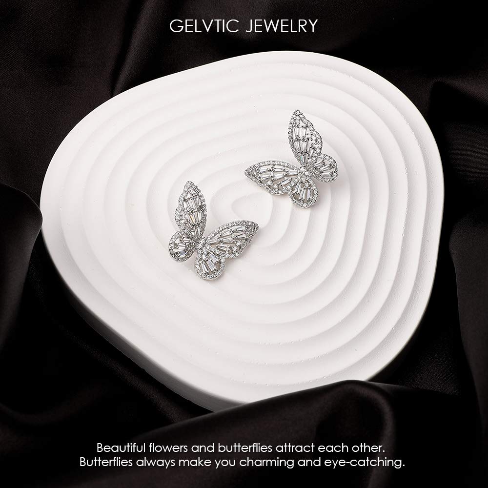 GELVTIC Silver Butterfly Earrings for Women, Silver Stud Earrings for Teen Girls,Hypoallergenic Earrings for Gift (95-Silver)