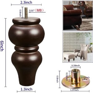 Wood Furniture Legs 6 inch Sofa Legs Pack of 4,Round Couch Legs Espresso Mid Century Desk Legs,Sofa Replacement Parts,For Dresser Legs Sideboard Recliner Couch Circle Chair Couch Riser Coffee Table