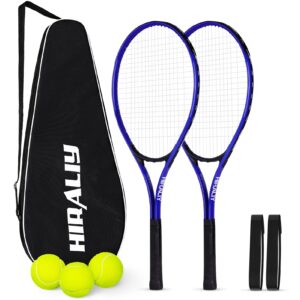 hiraliy adult recreational 2 players tennis rackets,27 inch super lightweight racquets for student training and beginners, racket set outdoor games