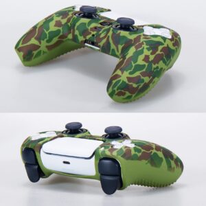 9CDeer 1 Piece of Silicone Transfer Print Protective Cover Skin + 10 Thumb Grips for Playstation 5 / PS5 Controller Dark Green