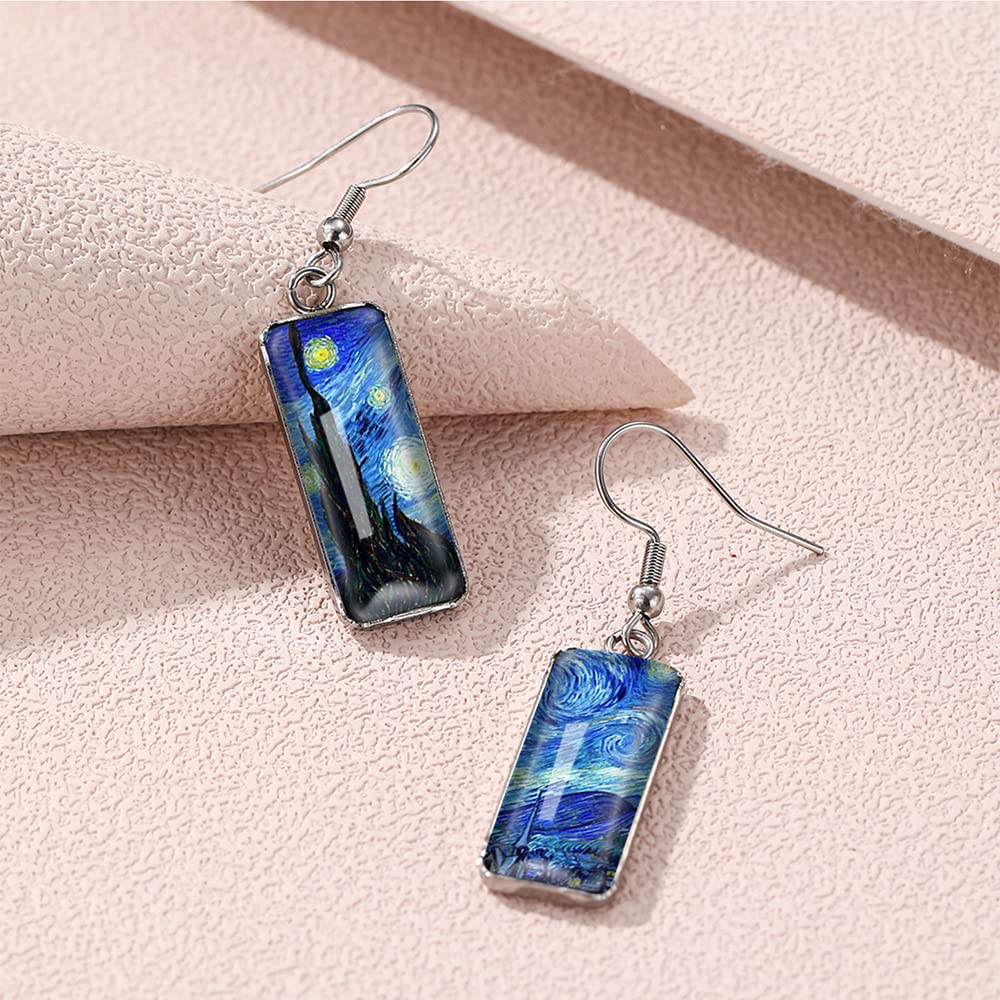 Van Gogh Painting Starry Sky Sunflower Drop Dangle Earrings for Women Abstract Art Earrings Charm Jewelry (Starry sky)