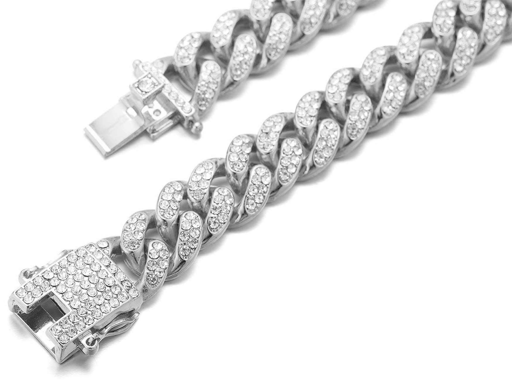 Halukakah Diamond Cuban Link Chain for Women 13.5MM Platinum White Gold Finish Choker Necklace 16",Full Cz Diamond Cut Prong Set,with Giftbox