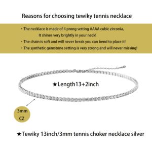 Tewiky Choker Necklace for Women, Dainty Silver Rhinestone Simple Sparkly Diamond Choker Necklaces Trendy Tennis Bridal Wedding Jewelry Gifts for Women