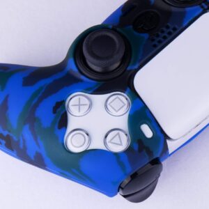 9CDeer 1 Piece of Silicone Transfer Print Protective Cover Skin + 10 Thumb Grips for PlayStation 5 / PS5 Controller Paint Blue