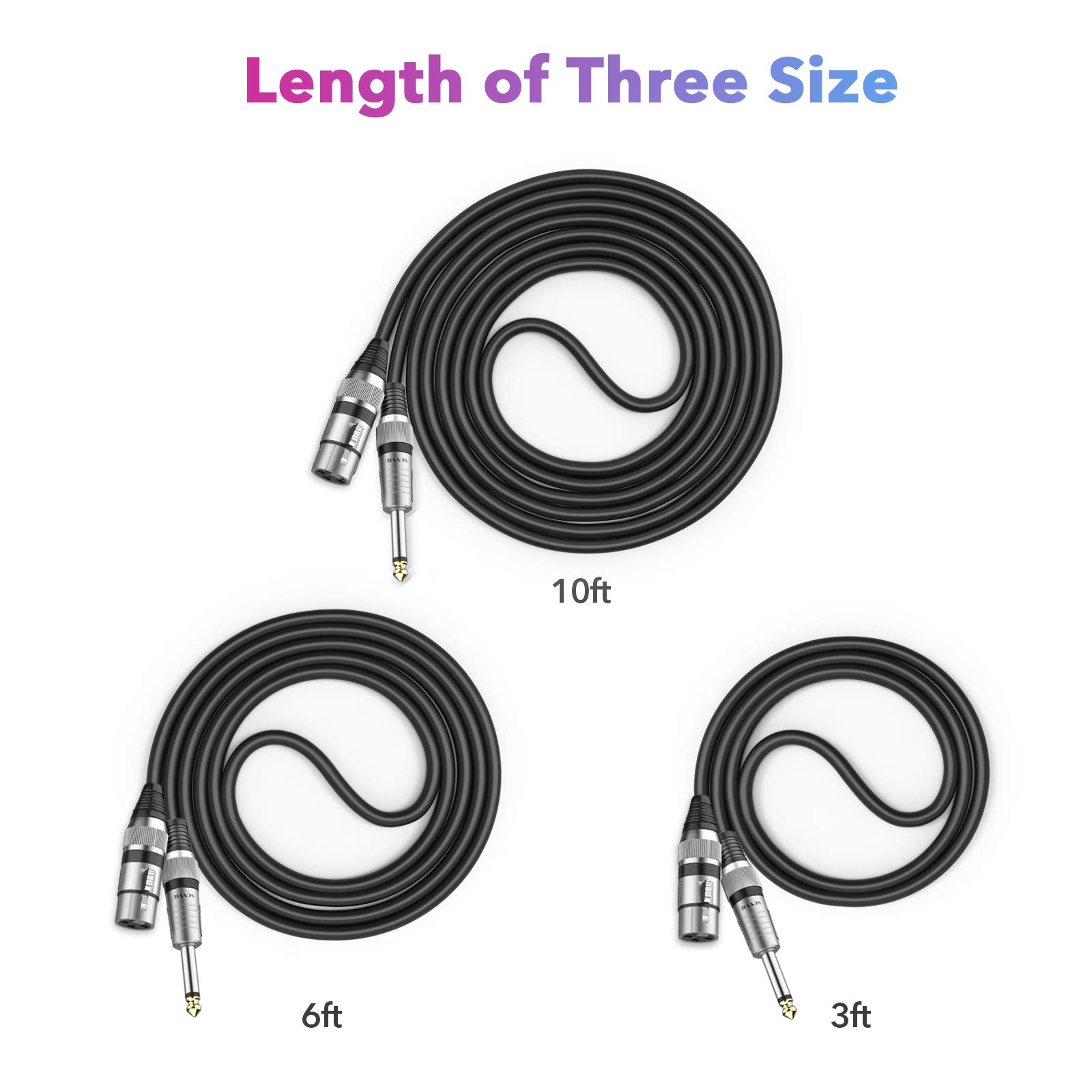 Sovvid 10FT XLR Female to 1/4 inch 6.35mm TS Mono Jack Unbalanced Microphone Cable Cord Wire, Quarter inch TS Female Mic Cord for Dynamic Microphone