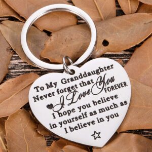 Granddaughter Keychain Gifts for Valentine Graduation from Grandma Grandpa to Granddaughter Mothers Day for Grand Kids Her Teen Adult Women Teenage Girls Christmas Gifts Inspirational Jewelry