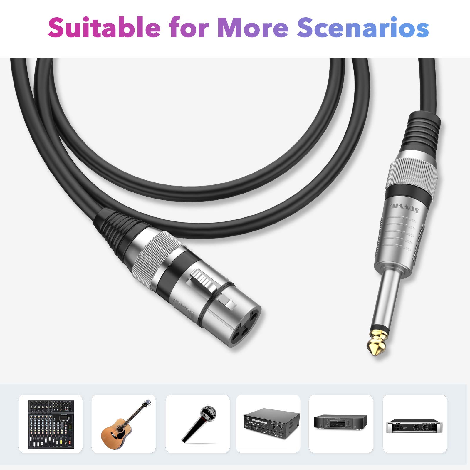 Sovvid 10FT XLR Female to 1/4 inch 6.35mm TS Mono Jack Unbalanced Microphone Cable Cord Wire, Quarter inch TS Female Mic Cord for Dynamic Microphone