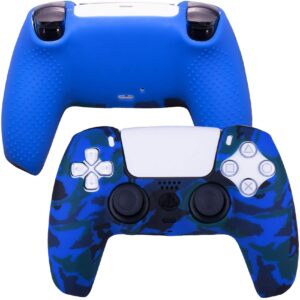 9CDeer 1 Piece of Silicone Transfer Print Protective Cover Skin + 10 Thumb Grips for PlayStation 5 / PS5 Controller Paint Blue