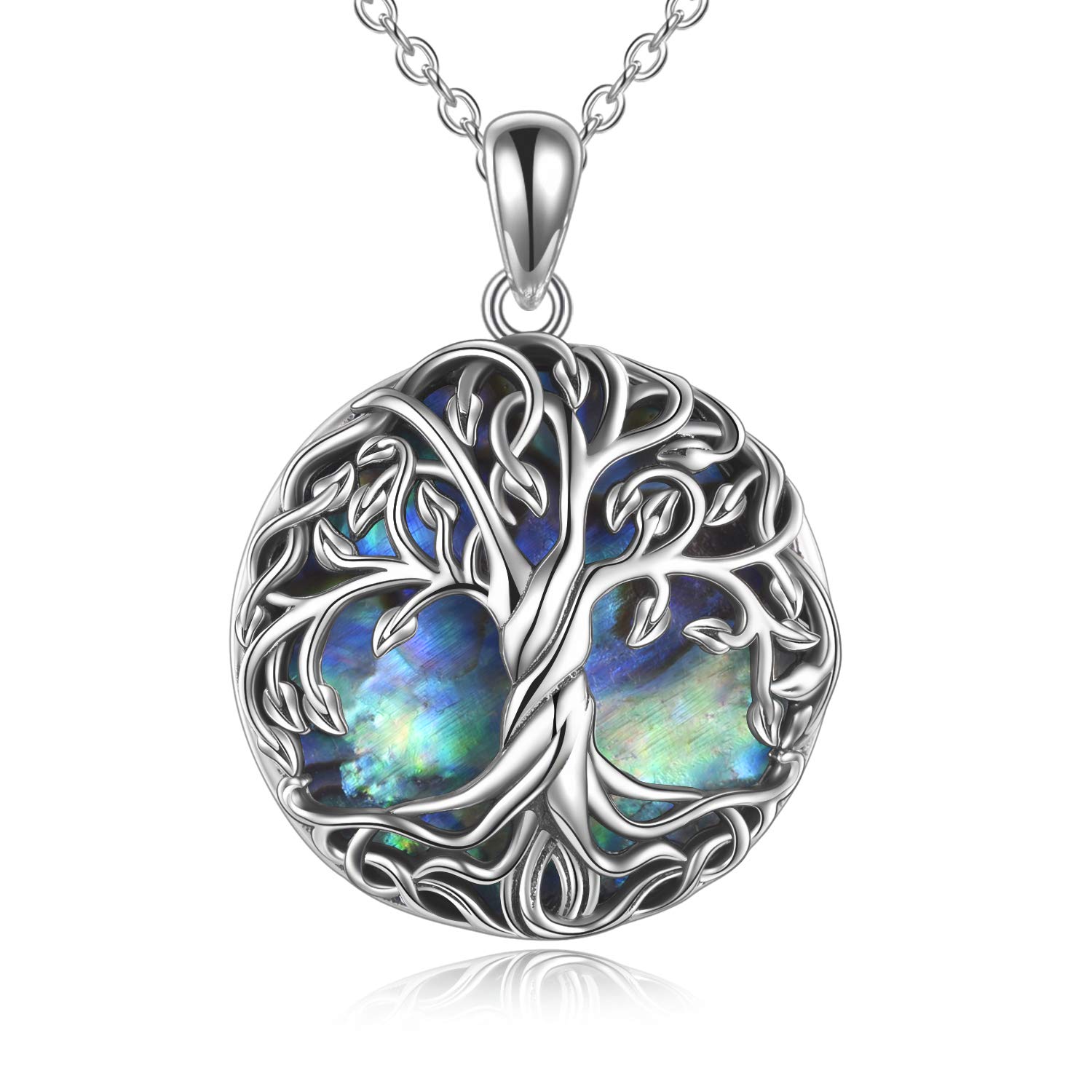 WINNICACA Tree of Life Necklace Sterling Silver Celtic Necklaces for Women Abalone Jewelry Abalone Shell Tree of Life Pendant Celtic Jewelry for Women Birthday Gifts for Mom