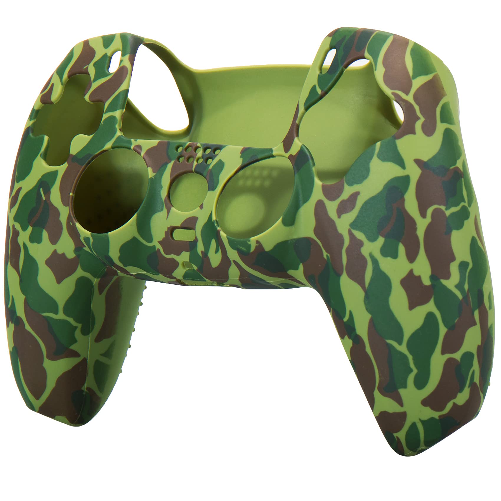 9CDeer 1 Piece of Silicone Transfer Print Protective Cover Skin + 10 Thumb Grips for Playstation 5 / PS5 Controller Dark Green