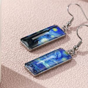 Van Gogh Painting Starry Sky Sunflower Drop Dangle Earrings for Women Abstract Art Earrings Charm Jewelry (Starry sky)