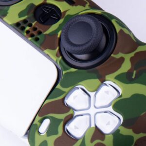 9CDeer 1 Piece of Silicone Transfer Print Protective Cover Skin + 10 Thumb Grips for Playstation 5 / PS5 Controller Dark Green