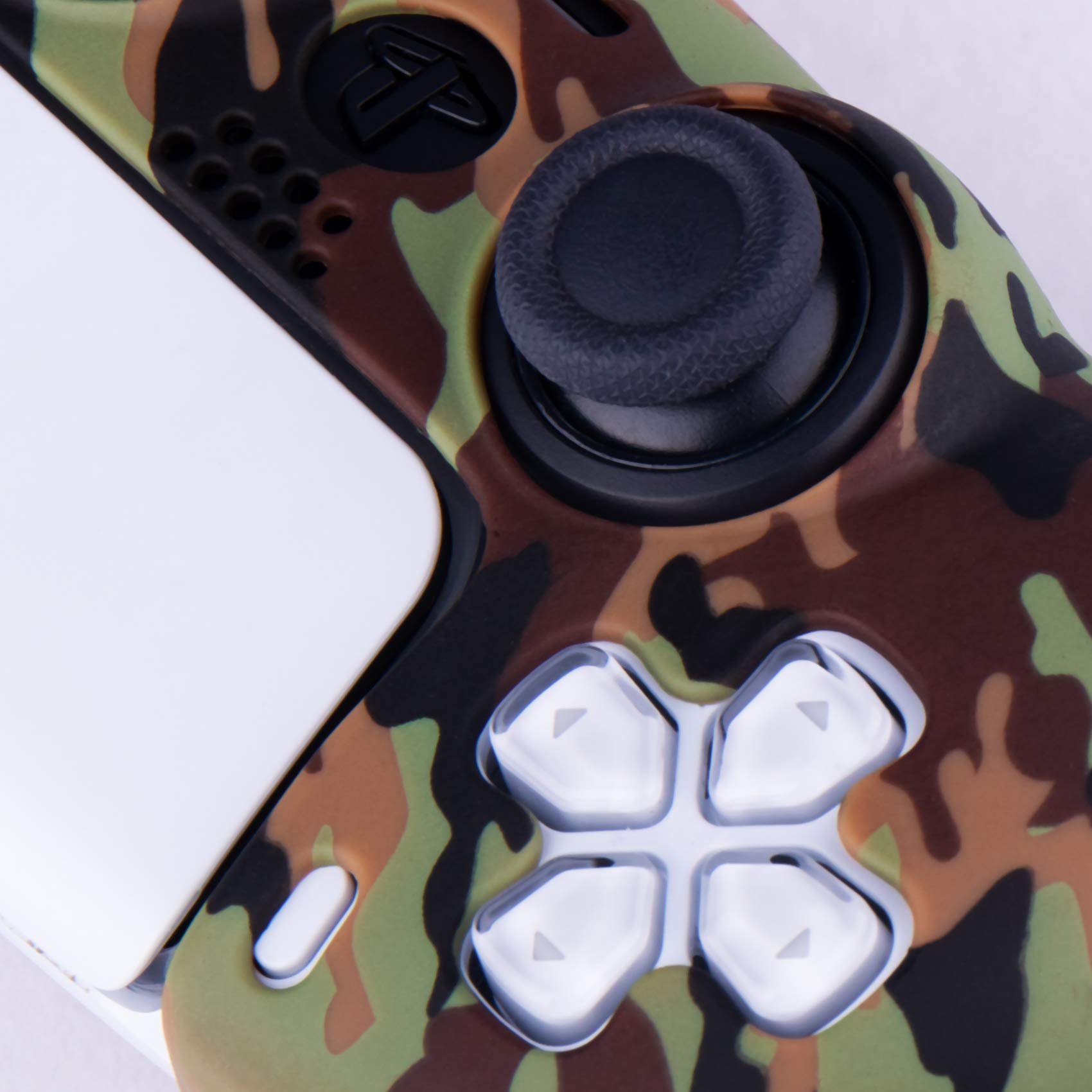 9CDeer 1 Piece of Silicone Transfer Print Protective Cover Skin + 10 Thumb Grips for PlayStation 5 / PS5 Controller Brown Camouflage