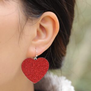 RareLove Valentines Gifts Bling Red Heart Hook Dangle Earrings Statement Jewelry For Women Silver Alloy Plated