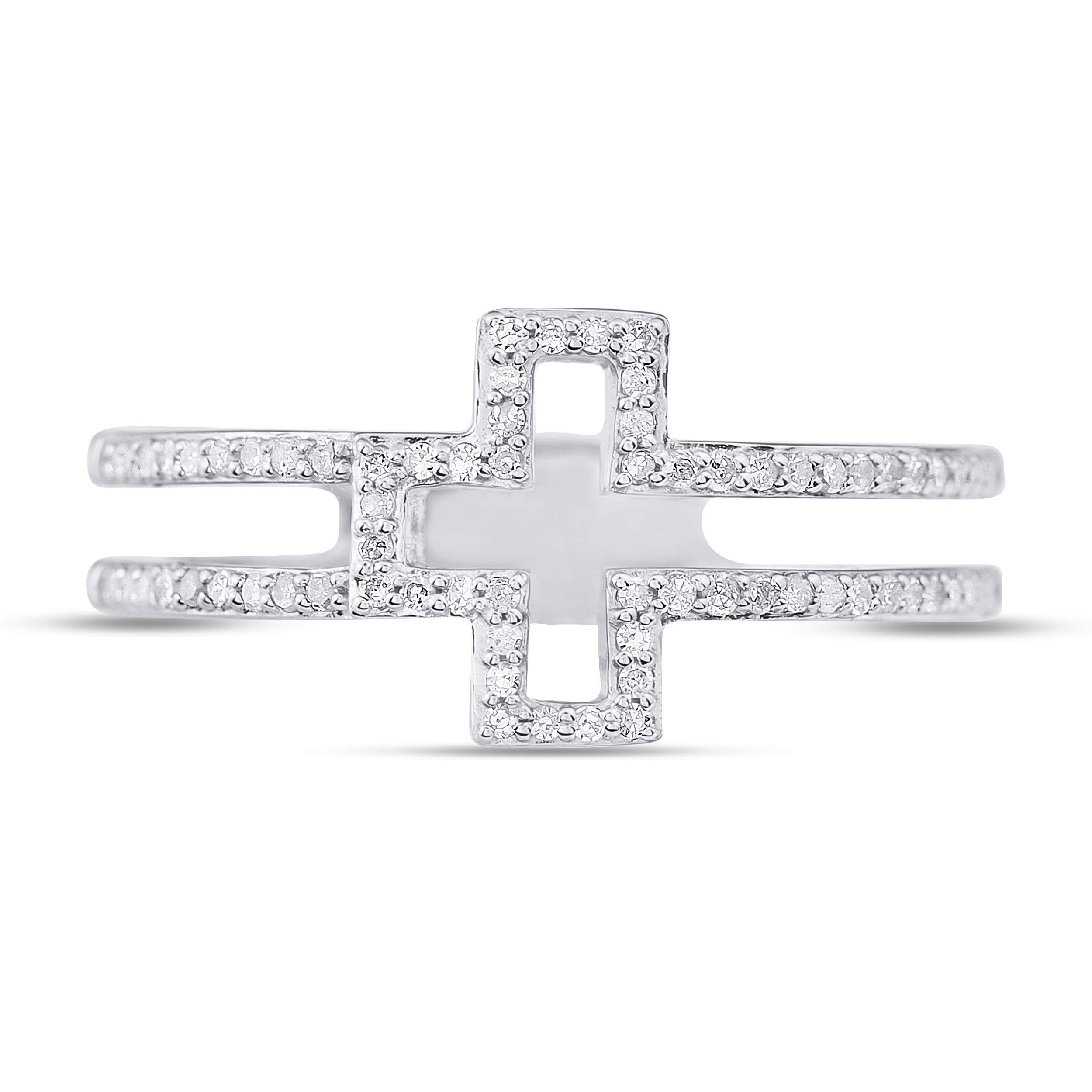 Belantina 1/5 Carat Diamond Sideways Cross Ring for Women in 14k White Gold (H-I, I1-I2, cttw) Size 9