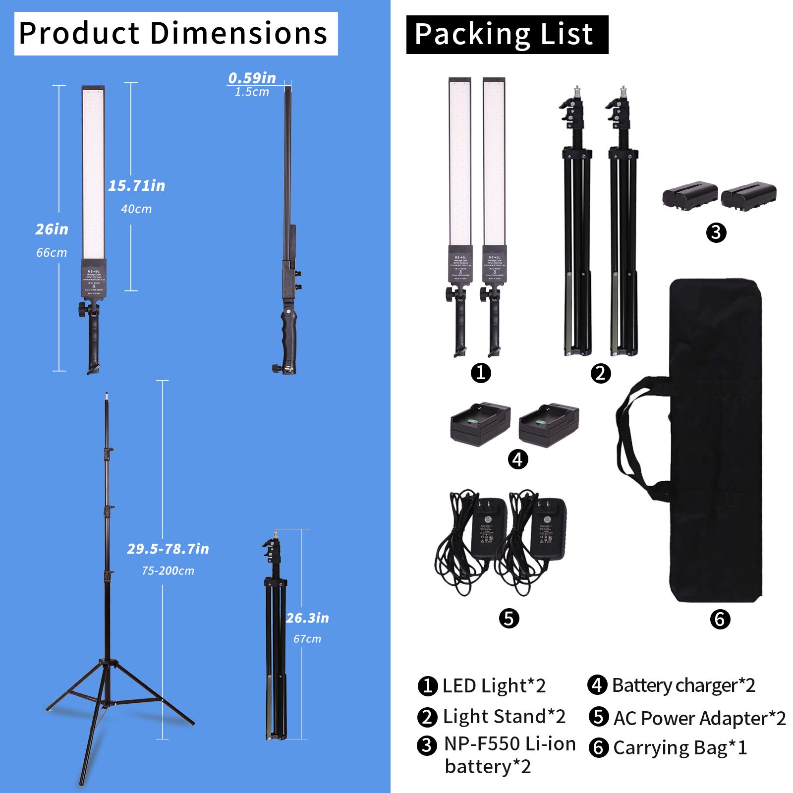 GSKAIWEN LED Video Light Battery Powered Photography Light Portable Handheld Wand,Dimmable 2800-5500K Photo Studio Light Kit with NP-550 Li-ion Battery and Stand for Portrait, YouTube,Outdoor Video