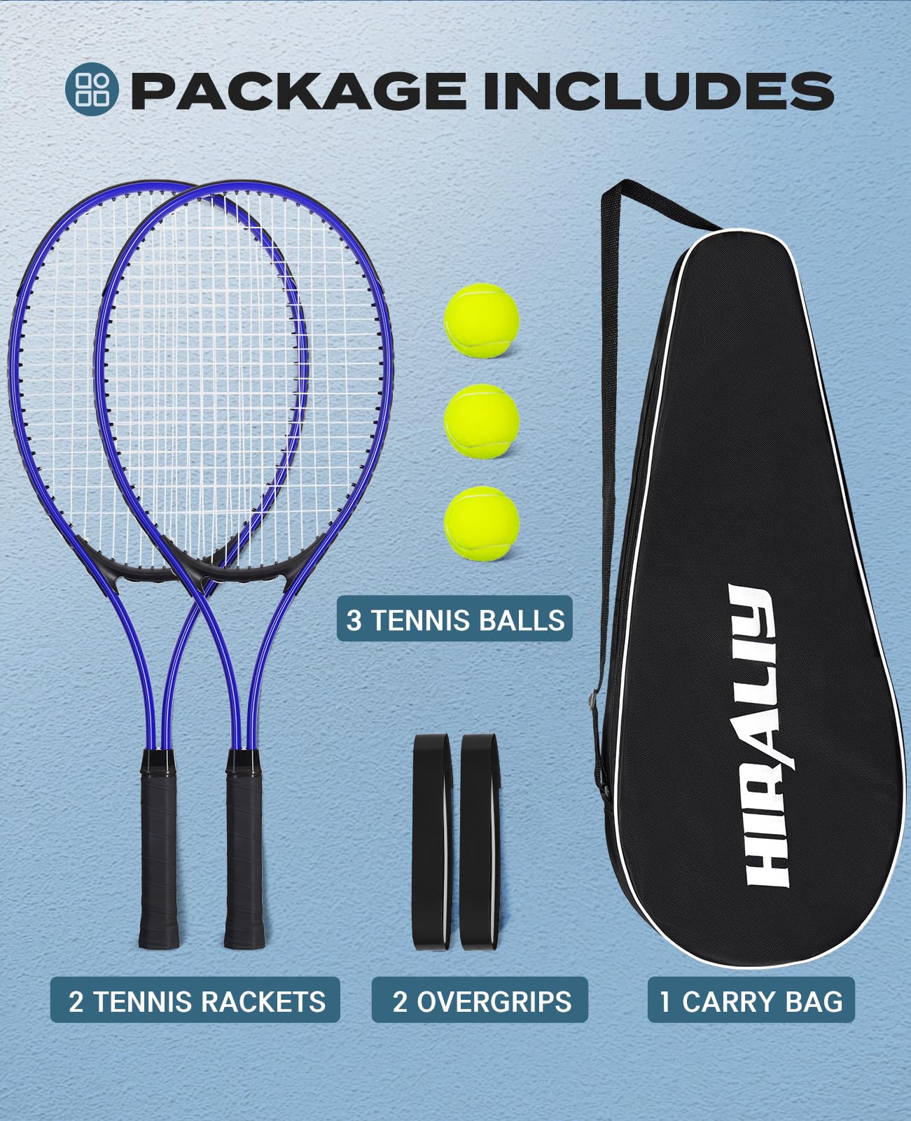 HIRALIY Adult Recreational 2 Players Tennis Rackets,27 Inch Super Lightweight Racquets for Student Training and Beginners, Racket Set Outdoor Games