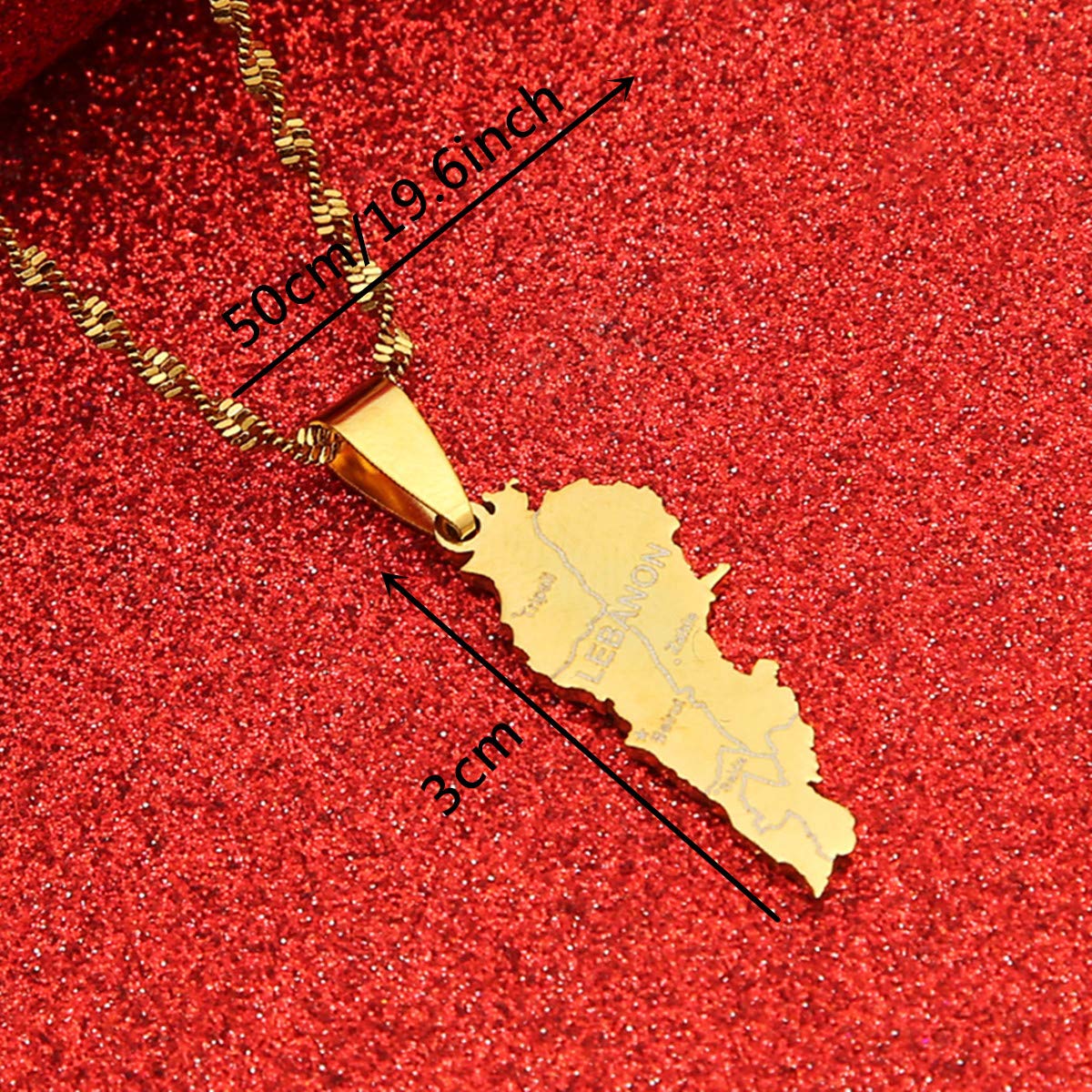 Stainless Steel Lebanon Map Pendant Necklace Liban Map of Lebanese Patriotic Charm Jewelry Gifts (Gold)