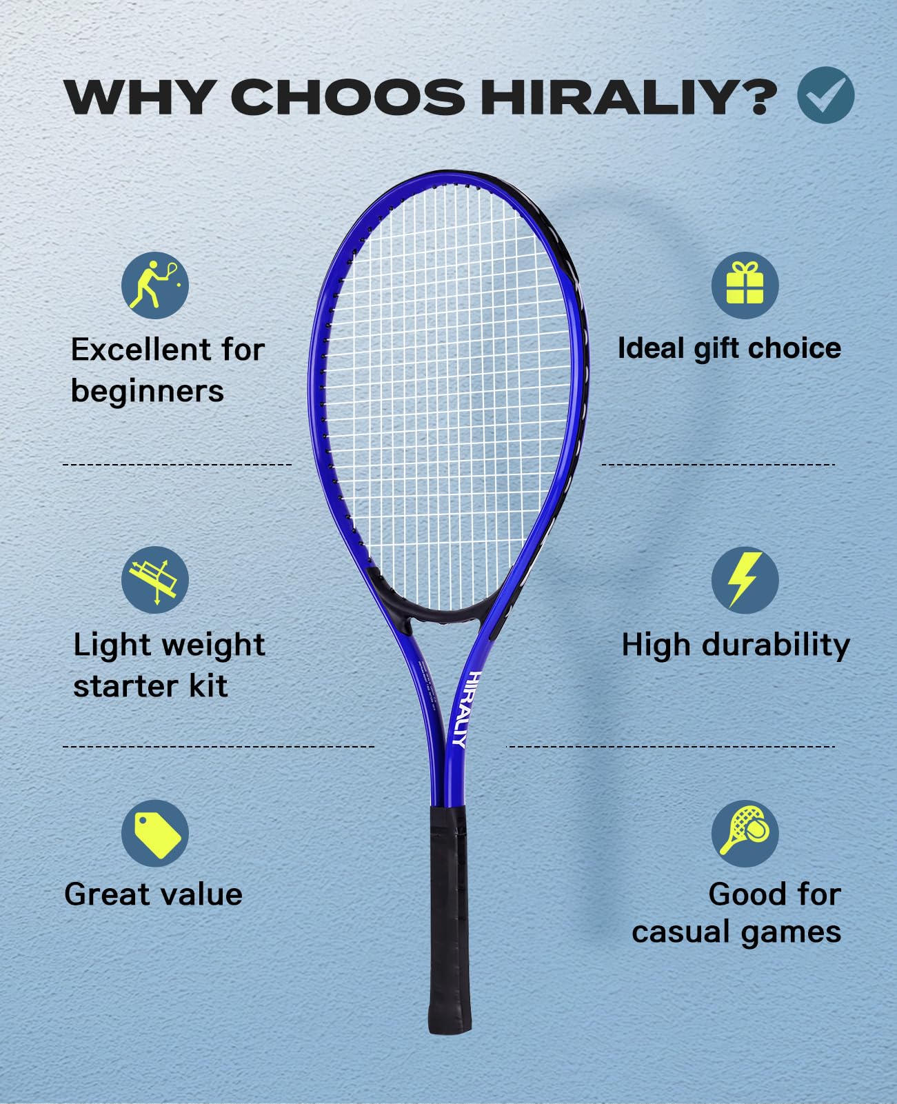 HIRALIY Adult Recreational 2 Players Tennis Rackets,27 Inch Super Lightweight Racquets for Student Training and Beginners, Racket Set Outdoor Games