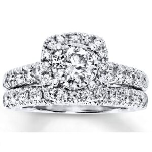 AHTAMOS Bridal Set 2 CT TW Round-Cut Moissanite Engagement Rings for Women Silver Size 4.5