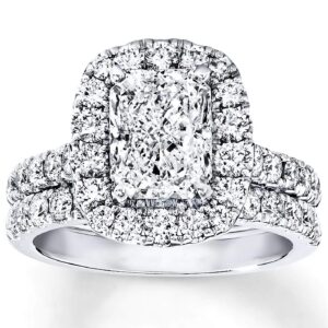 Bridal Set 3-1/3 CT Radiant Cut Moissanite Engagement Rings for Women Platinum Plated Silver Size 6.5