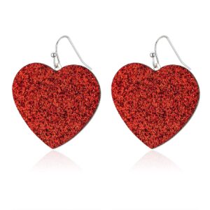 rarelove valentines gifts bling red heart hook dangle earrings statement jewelry for women silver alloy plated