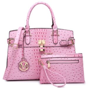 mkp women fashion satchel handbag purse with matching wristlet wallet set 2pcs (pink)