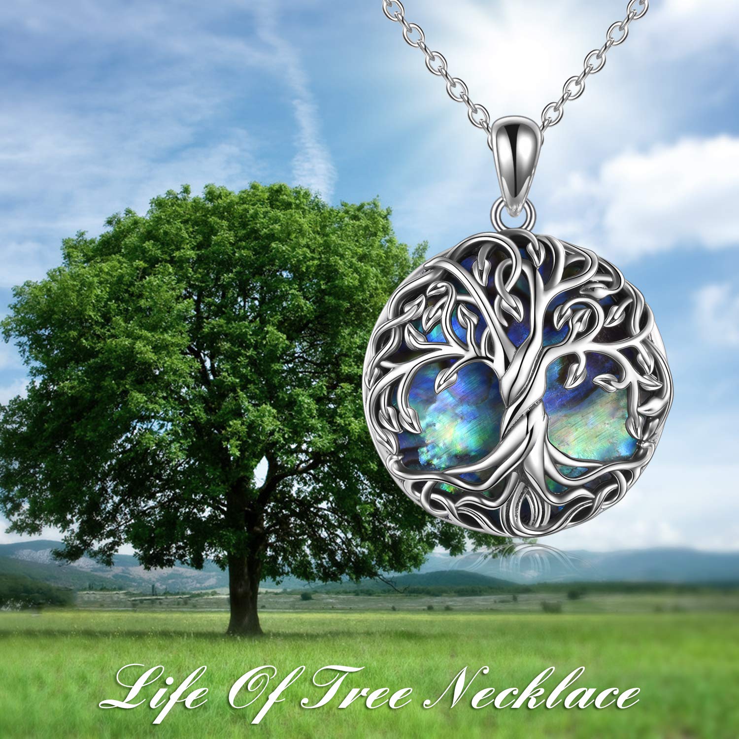 WINNICACA Tree of Life Necklace Sterling Silver Celtic Necklaces for Women Abalone Jewelry Abalone Shell Tree of Life Pendant Celtic Jewelry for Women Birthday Gifts for Mom