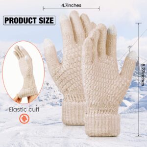 2 Pairs Women's Winter Touchscreen Gloves Warm Fleece Lined Knit Gloves Elastic Cuff Winter Texting Gloves (Black, Beige)